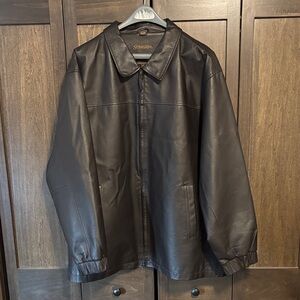 St. John’s Bay Men’s Size 3XLT Dark Brown Leather Full Zip Lined Jacket